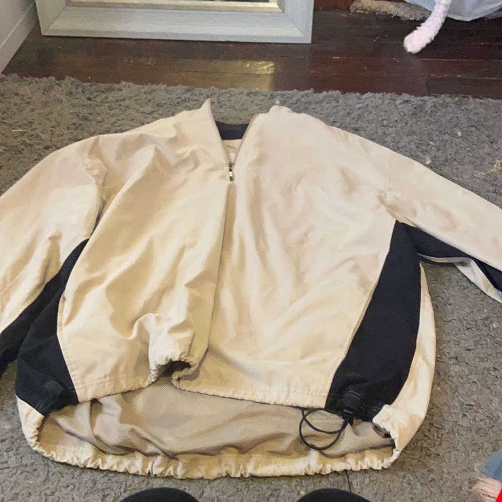 tan and black quarter zip pullover